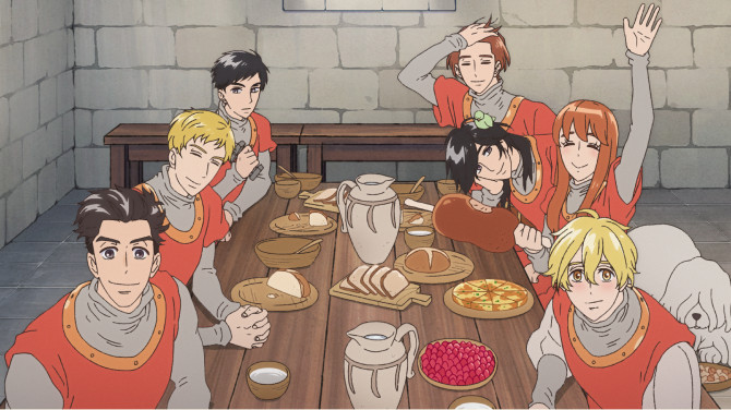 食卓を囲む七人兄弟のアニメ場面カット